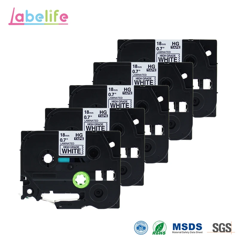 Labelife 5 упаковок 18 мм HGe-241 HGe лента HG Высококачественная лента черная на белом совместима для принтера Brother HGe241 HG-241 HG241