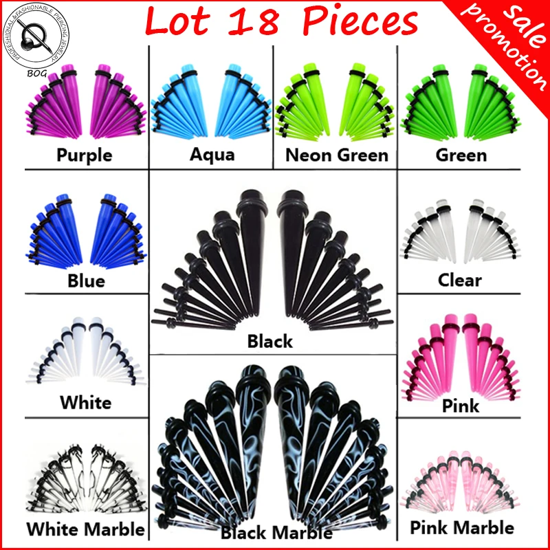 Lot18Pcs Ear Taper Stretcher Expander Gauge Kit Ear Tunnel Plugs Set