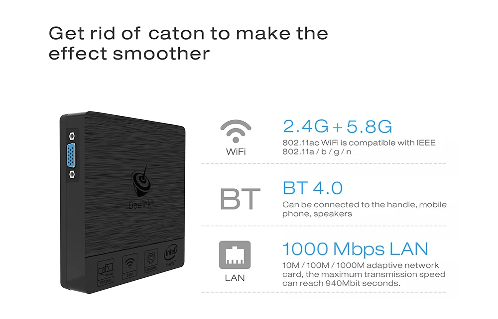 Beelink BT3 Pro Mini PC 2.4 / 5.8GHz WiFi Bluetooth 4.0 Ethernet 1000Mbps