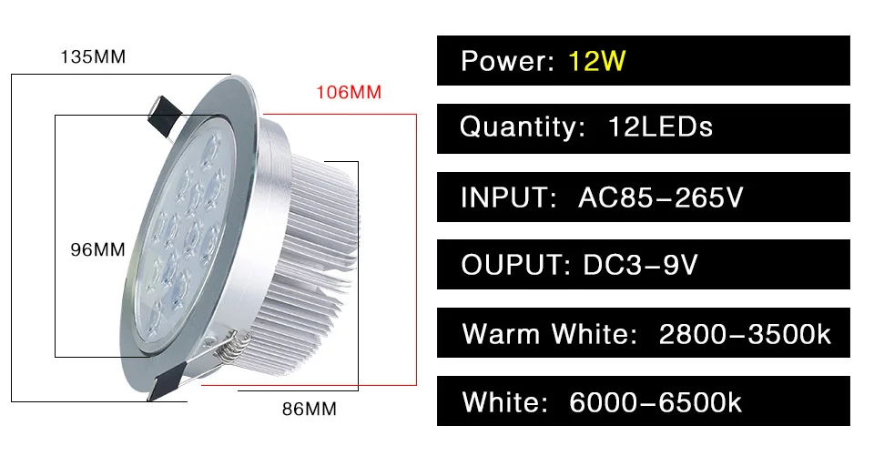 AC85-265V 3 Вт 5 Вт 7 Вт 9 Вт 12 Вт 15 Вт Светодиодный светильник теплый белый холодный белый круглый Встраиваемая Светодиодная лампа светильник для кухни гостиной