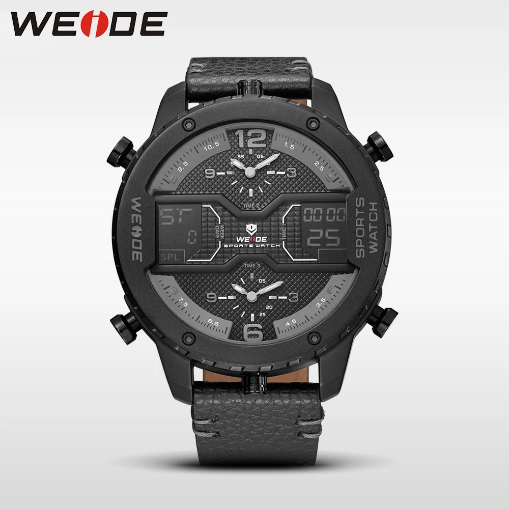 

WEIDE Men's Wrist Watch Sport Stainless Steel Case Leather Band Quartz Analog watch man watches clock 2019 relogio masculino