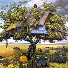 На заказ Алмазная картина eigen foto дерево дом пейзаж Мандала Алмазная картина Полная площадь/круглые фильмы для украшения дома птица