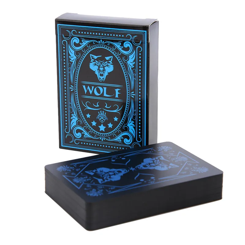 55 шт./компл. забавные Пластик ПВХ Водонепроницаемый волк игральные карты Классический фокусы покер творческие подарки черный 9*6,5*2 см