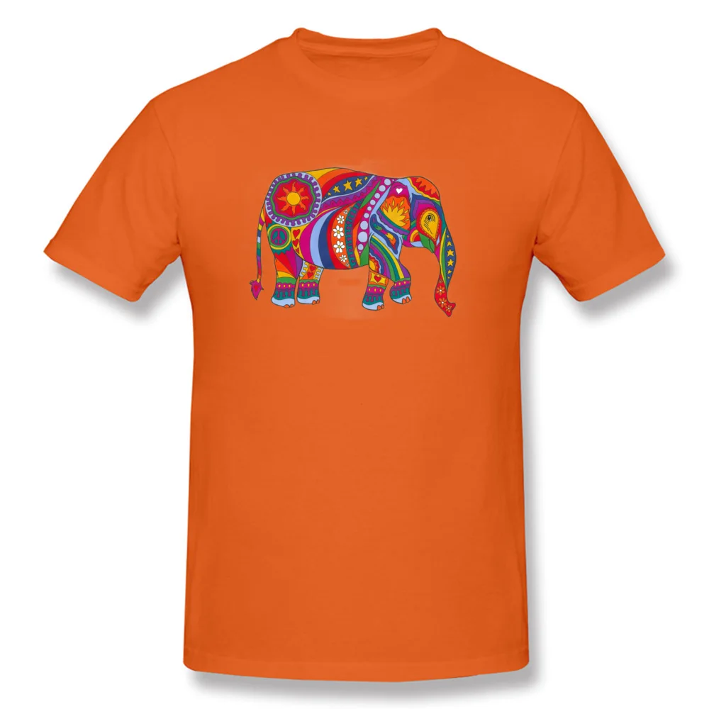 Psychedelic Elephant Tshirts Short Sleeve Casual Dominant Men's Summer Tops Tees Casual T Shirt Round Neck 100% Cotton Psychedelic Elephant orange