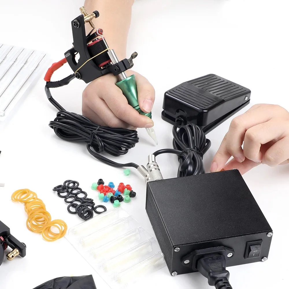 Conjunto da Máquina da Tatuagem com Cabo do Grampo Apertos da Tatuagem Pedal do Motor da Tatuagem Acessórios Plug pé Eua - ue 8 do grampo apertos da tatuagem pé pedal