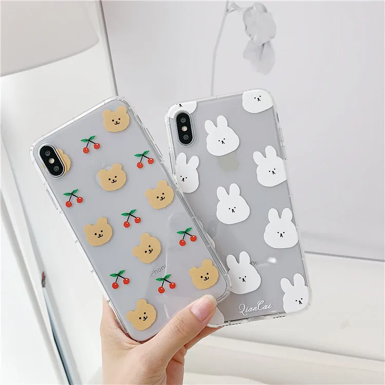 Niceking для iPhone 6, 6s, 7, 8 Plus, X, XR, XS Max, чехол с милым мультяшным медведем, Кроликом, мягкий ТПУ чехол для телефона, для iPhone 11 Pro, Max, чехол