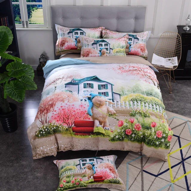 Cheap Egyptian Cotton bed sheet set queen king size duvet cover sets 3d scenery design bedding sets pillowcases housse de couette 36 Cheap Egyptian Cotton bed sheet set queen king size duvet cover sets 3d scenery design bedding sets pillowcases housse de couette 36