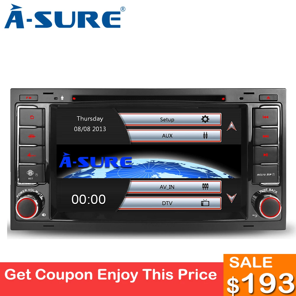 

A-Sure 2 Din 7 Inch Car Radio DVD Player GPS Navigation For Volkswagen VW T5 TOUAREG(2004-2011) Multivan Transporter