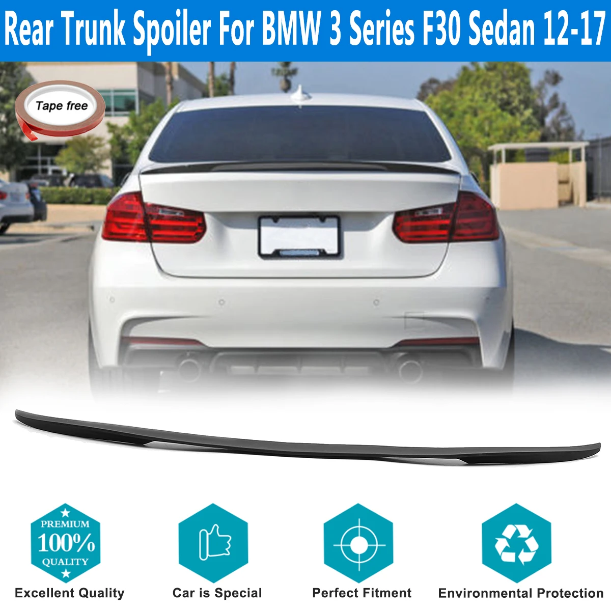 

Rear Trunk Matte Black ABS Spoiler Wing for BMW 3 Series F30 4-Door Sedan 2012 - 2017 Performance ABS Car Rear Wing