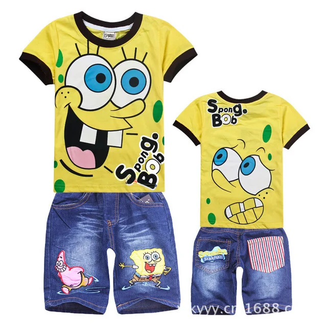 retail children clothing sets cartoon spongebob t shirt jeans shorts