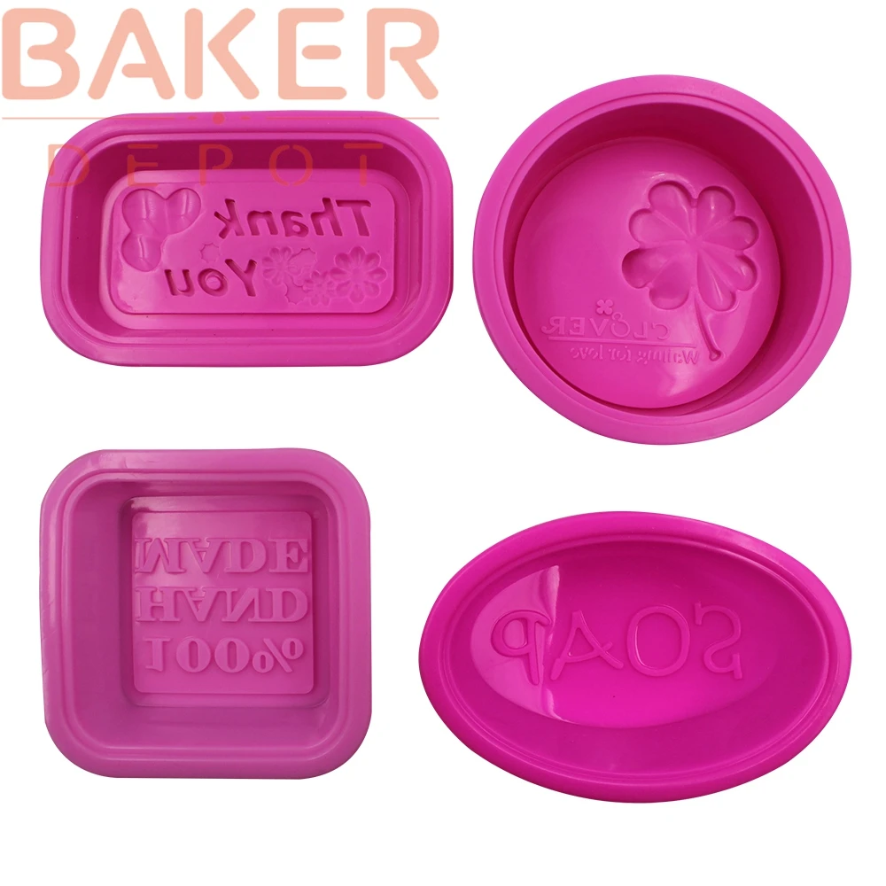 

BAKER DEPOT Set of 4 Silicone mold for handmade soap 100%, Claver, Thank you, Oval shape CDSM-605