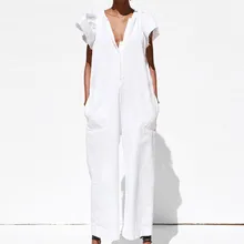 Sexy White Jumpsuits Casual Ruffle Sleeve Wide Leg Jumpsuits Solid Short Sleeve Bodysuit Elegant Office Lady V Neck Jumpsuit Sexy White Jumpsuits Casual Ruffle Sleeve Wide Leg Jumpsuits Solid Short Sleeve Bodysuit Elegant Office Lady V Neck Jumpsuit