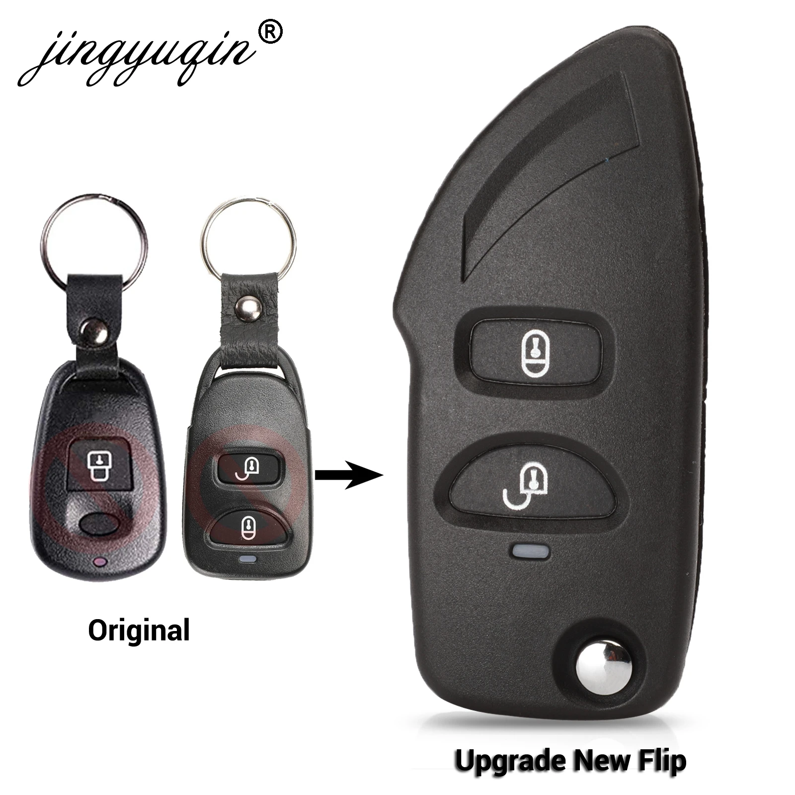 

jingyuqin Upgrade Style 2 Buttons Remote Flip Key Shell For Hyundai Elantra Santa Fe Eagle Terracan Atos Trajet Fit Kia Carens