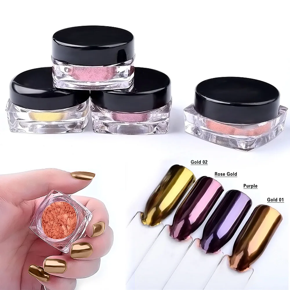 

ELECOOL 1 Box Glitter Metal Magic Mirror Powders Sequins Nail Gel Polish Chrome Pigment Decorations with small brush TSLM1