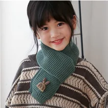 Милый зимний шарф для маленьких девочек и мальчиков, детский вязаный шарф с рисунком кролика, Детские однотонные шарфы, женский короткий шарф