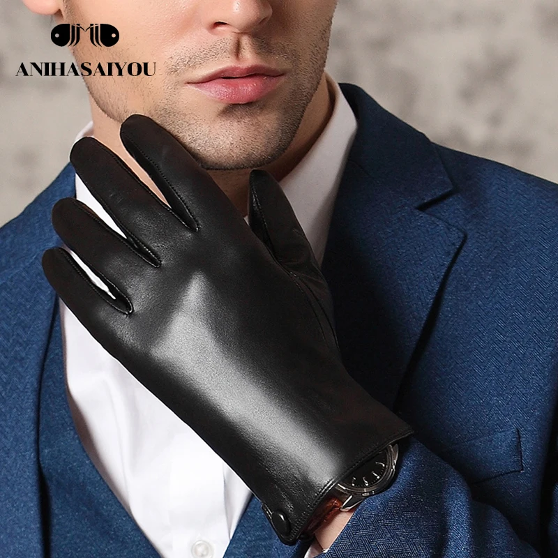 New product leather gloves men Real sheepskin genuine leather gloves men fashion gloves winter High grade winter gloves men   