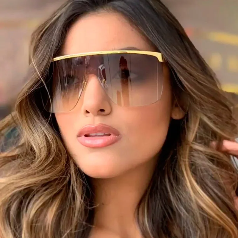 Новые итальянские брендовые дизайнерские зеркальные солнцезащитные очки с металлической полурамкой, женские цельные солнцезащитные очки, унисекс, негабаритные очки, мужские оттенки