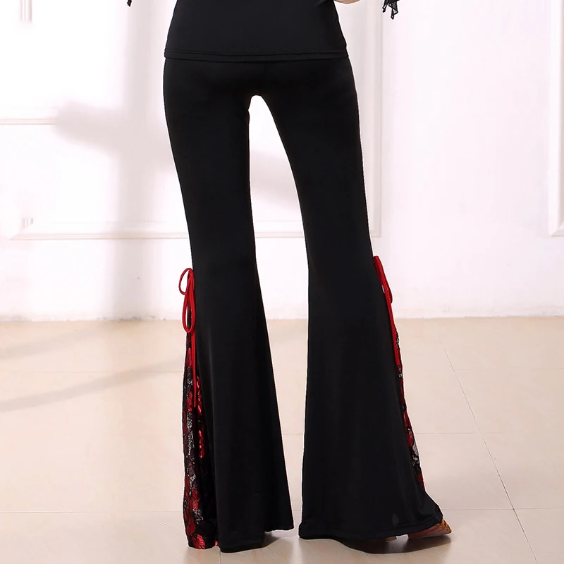Бальные штаны для латинских танцев, черные Стрейчевые брюки для женщин, одежда для выступлений, женская одежда для Фламенго, сальсы, танцевальная одежда DNV10311