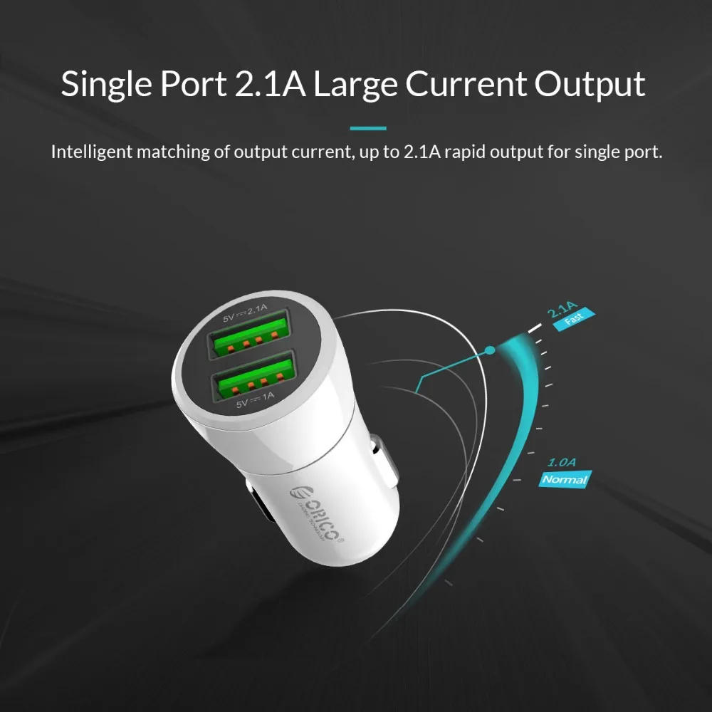 ORICO 12 Вт USB Автомобильное зарядное устройство смарт два порта usb Зарядка адаптер мобильный телефон быстрое зарядное устройство для Xiaomi samsung S8 iPhone X 8 Plus