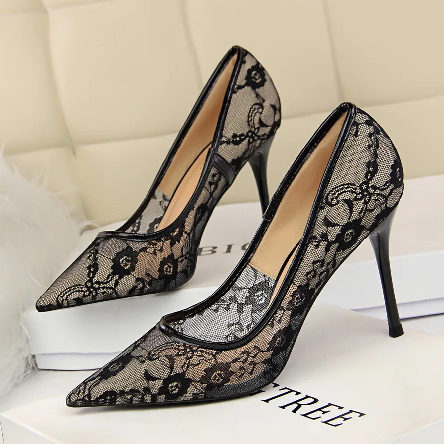 

2018 Summer Women 10cm High Heels Female Escarpins Wedding Mesh Pumps Size 40 Ladies Purple Pumps Heels Female Scarpins Shoes