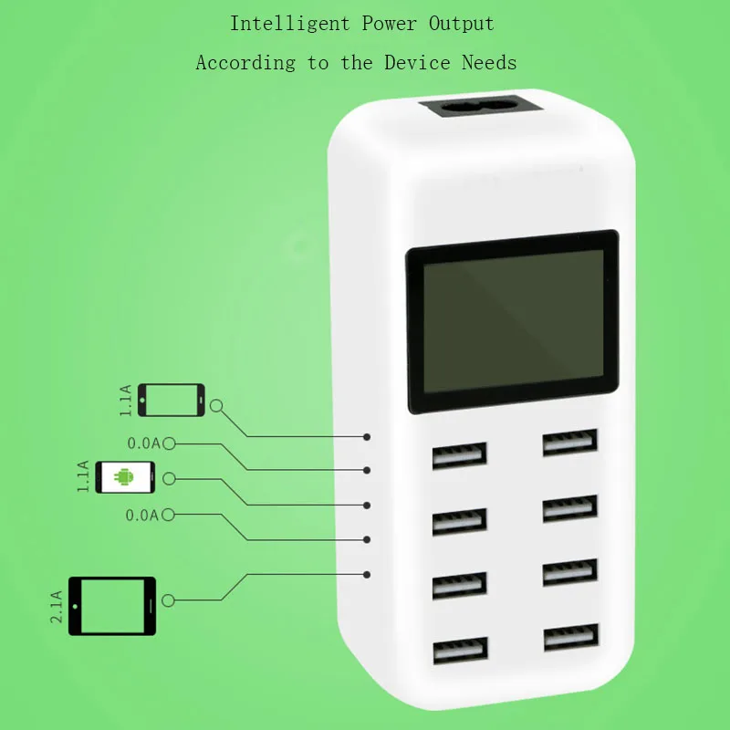 BBSW 8 Порты и разъёмы Smart USB втулка для быстрой зарядки w/ЖК-дисплей 40 Вт мульти-Порты и разъёмы зарядка через usb станция стенового путешествия Зарядное устройство для iPhone X iPad SAMSUNG