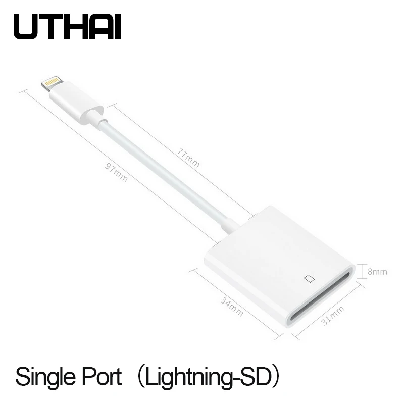 UTHAI B16 Мультиадаптер Lightning кард-ридер для SD TF Micro USB HDMI 3,5 аудио адаптер для iPhone 7 8 X XR XS MAX PLUS зарядка - Цвет: Lightning-SD