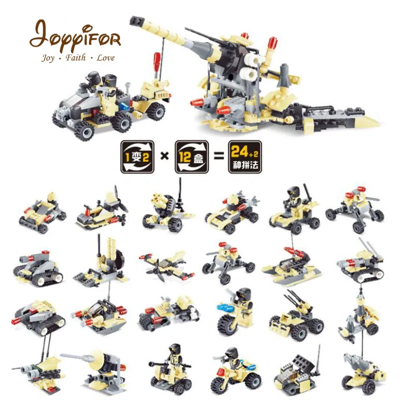 

Joyyifor 12 in 1 Army Tank Building Blocks Bricks Military Vehicles Compatible Weapons Brinquedo Toys For kids