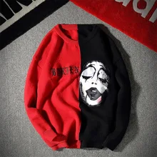 pullovers Sweater Male Teenage Personality grimace Clown Red Black contrast color Loose Couple Hip-Hop Tide Sweater