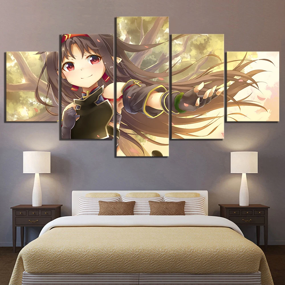 Waliicorners 5 Piece HD Anime Girl Picture Konno Yuuki Sword Art Online Anime Poster Cartoon Wall Sticker Canvas Paintings for Wall Decor 6 HTB1FeW6bL1H3KVjSZFBq6zSMXXaN