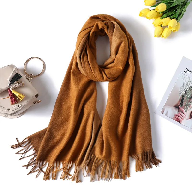 [Lakysilk] брендовый кашемировый шарф для женщин, Дамский зимний теплый мягкий платок, для девочек, Одноцветный, с кисточками, пашмины, длинный хиджаб, шарфы, высокое качество - Цвет: Color 13