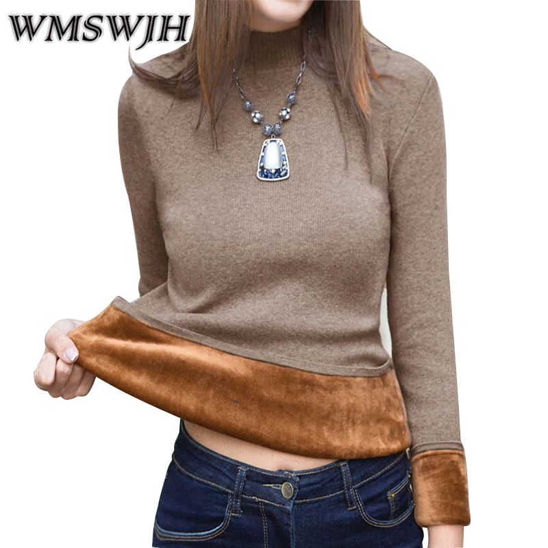 Женский зимний свитер размера плюс, вязаный свитер, Женская водолазка, джемпер с бархатной подкладкой, толстый теплый пуловер, свитер A235