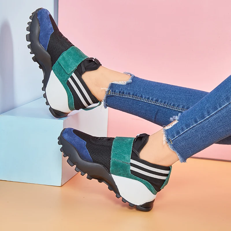 

2018 Women's Shoes Version of Fashionable Genuine Mesh Breathable sneakers Casual Shoes Thick Base with Fashionable Shoes 5