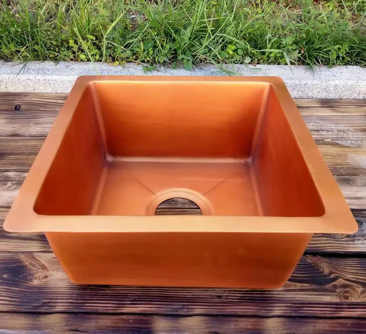40x40x18cm Copper Single Bowl Drop-In Kitchen Sink Bar Sink