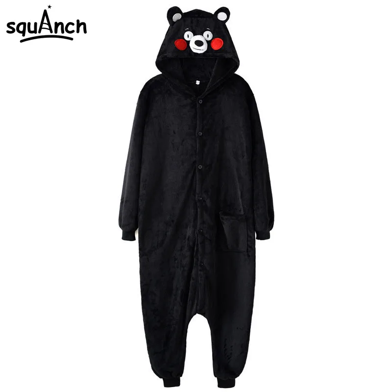 

Kumamon Kugurumi Women Onesie Adult Cartoon Animal Bear Pajama Lovely Funny Casual Black Party Suit Winter Warm Jumpsuit Outfit