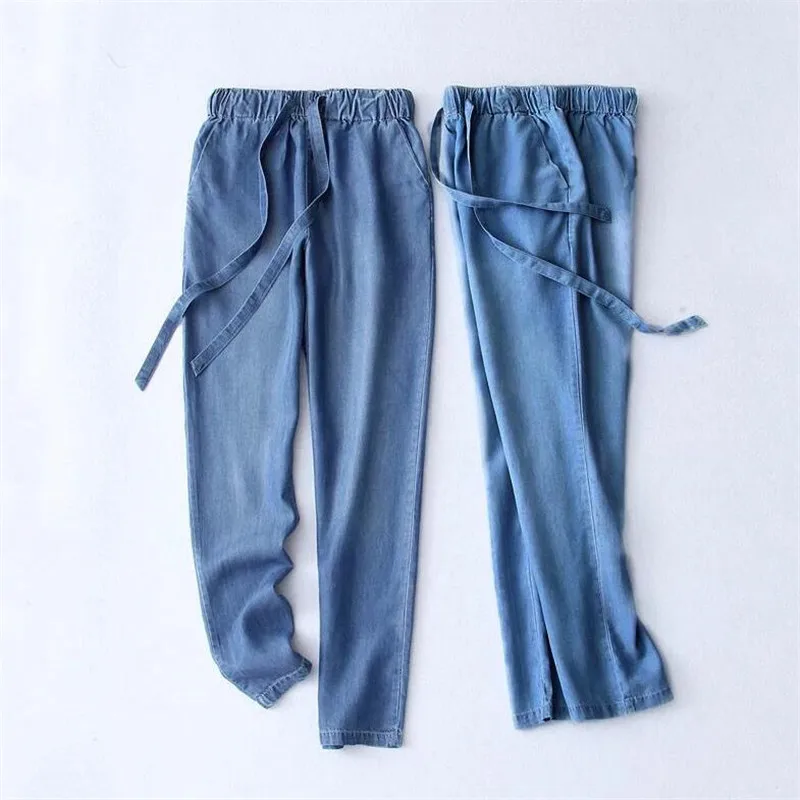 

Pencil Pants 2019 Summer Fashion Women High Street Elastic Waist Jeans Plus Size Casual Trousers Women Denim Pants 5XL 7XL Black
