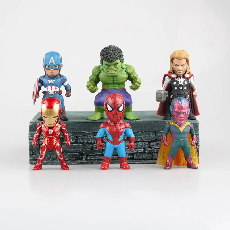 6 шт./компл. Мстители Super Hero Человек паук Халк Тор Ironman Капитан Америка 9 см фигурку