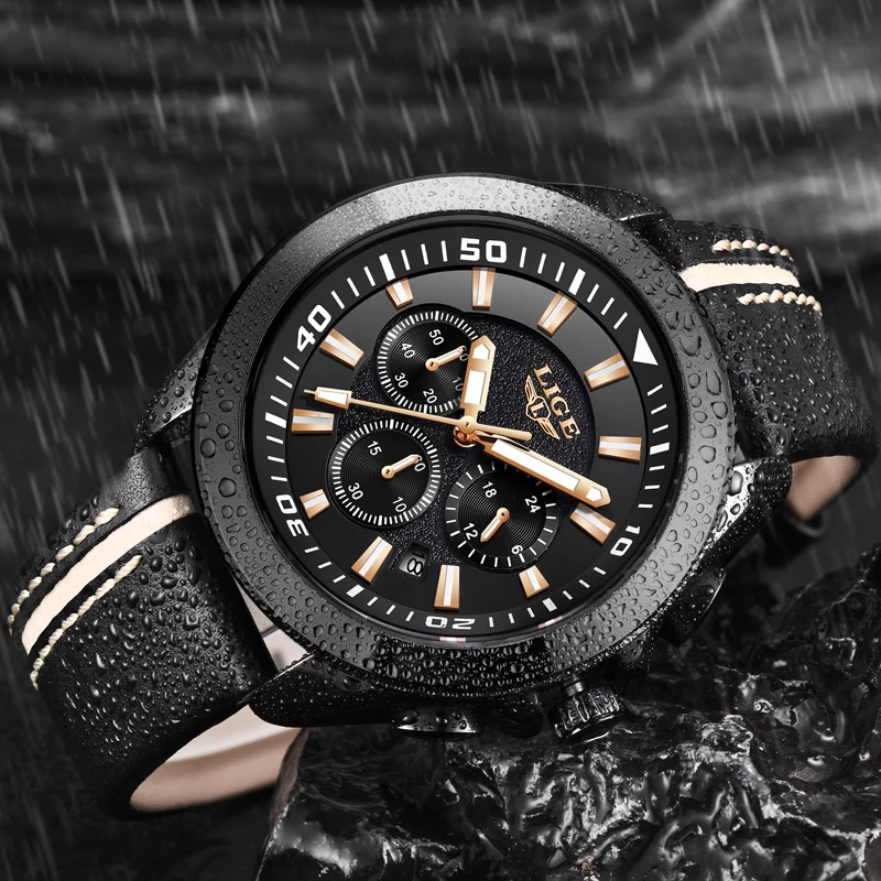 2018 New Men Watch LIGE Men's Waterproof Leather Sport Watch Male Brand Top Luxury Business Qaurtz Wristwatch Relogio Masculino
