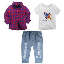 Best Price 3 Pcs Set Kids Clothes Summer Autumn Toddler Boy Clothes Suits Long Sleeve Plaid Shirt+Short Sleeve Tops+Jeans Children Clothing Best Price 3 Pcs Set Kids Clothes Summer Autumn Toddler Boy Clothes Suits Long Sleeve Plaid Shirt+Short Sleeve Tops+Jeans Children Clothing
