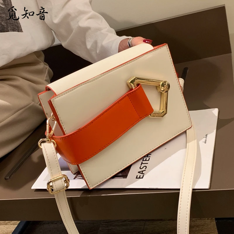 

2019 Original Design New Hot Sale Pu Leather Square Shoulder Bag Crossbody Bags Simple Contrast Color Women Buckle Handbag