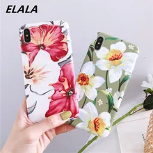 ELALA Flowers Leaf Case For iPhone 7 Case Tropical Leaves Print IMD Candy Cover For iPhone 6s 6 7 8Plus XR X Xs Max Glitter Case leaf print iphone case