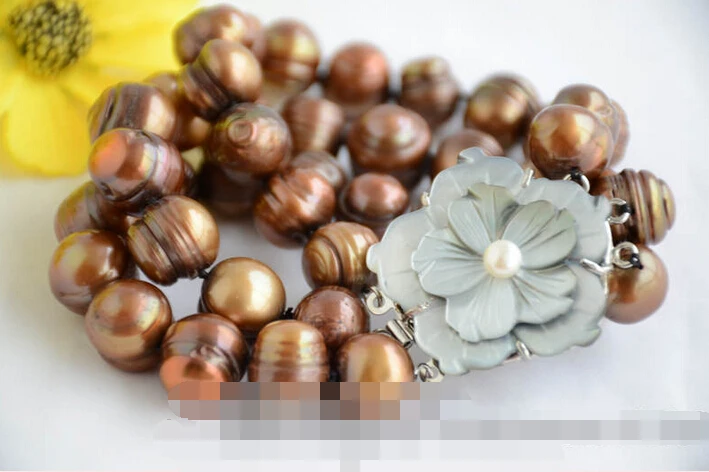 

FREE SHIPPING>>>@@ > 08779 3strands almost round coffee screw thread freshwater pearl bracelet