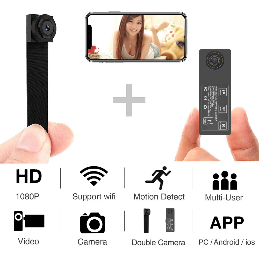 

HD 1080p P2P Mini Wireless IP Camera Dual Lens Remote View Micro Camcorder with Motion Record Mini DV Camera hidden TF card