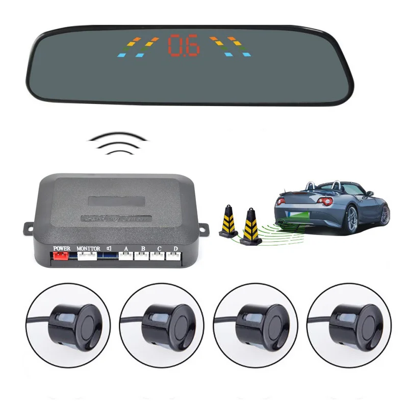Wireless Car Parking Assistance System with 4 Parking Sensors Rearview
