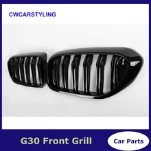 1 пара для BMW G30 передняя решетка 5 серии G30/G38 почек гриль 2-планка ABS черный глянец 4-дверный седан стайлинга автомобилей