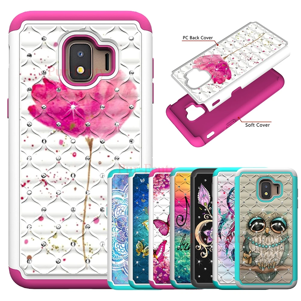 

Case for Samsung Galaxy J2 J 2 Core 2018 SM-J260F/DS J260F/DS Flower Pattern 2 in 1 Diamond Shockproof for J260 SM-J260 SM-J260M