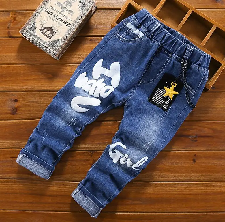 Брюки с надписями; детская одежда; джинсы с дырками для мальчиков; узкие брюки; весенние детские повседневные леггинсы; джинсовые брюки для малышей - Цвет: Темно-серый