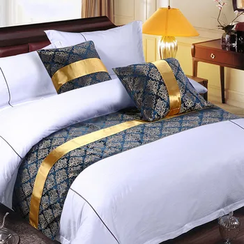 

Blue White Luxury Double Layer Bed Flag Runner Scarf For Home Hotel Decoration Bedding