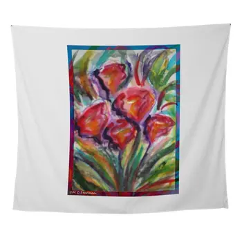 

Bright Red Abstract Floral Art Wall Tapestry