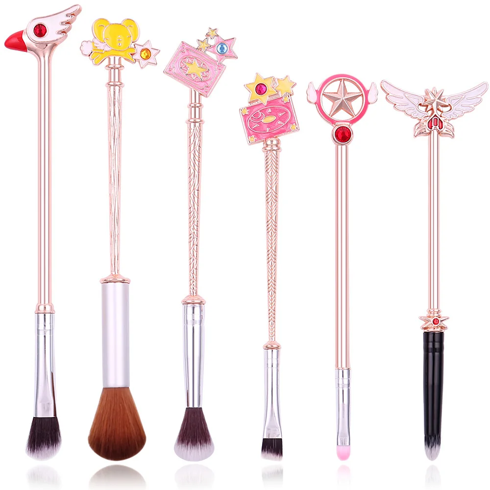 Cardcaptor Sakura дизайн металлическая Кисть для макияжа для Косметической Пудры основа для теней кисти для макияжа бровей 6 шт. набор