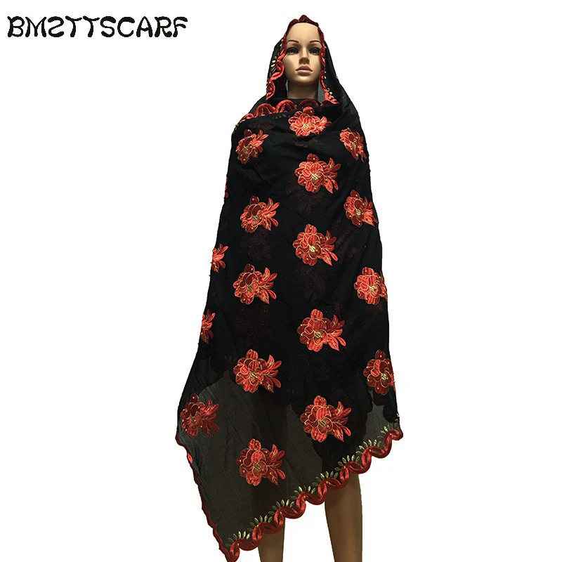 

High quality big cotton scarf new african embroidery women cotton scarf with BEADS on full design shawls wraps BM647